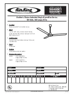 Air King Builder's Choice 9848M1 Specifications preview