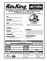 Preview for 1 page of Air King Exhaust Fan AK110PN AK110PN Specifications