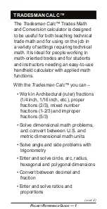 Preview for 2 page of Calculated Industries Tradesman Calc 4400 Pocket Reference Manual