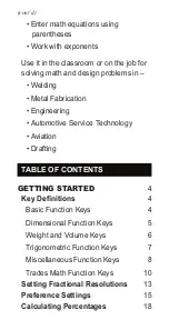 Preview for 3 page of Calculated Industries Tradesman Calc 4400 Pocket Reference Manual