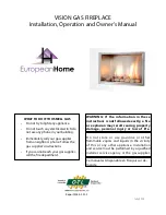 Preview for 1 page of European Home VISION GAS FIREPLACE Installation, Operation And Owner'S Manual