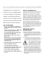 Preview for 2 page of Furman AC LINE VOLTAGE REGULATOR AR-15 Owner'S Manual