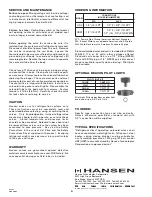 Preview for 4 page of Hansen HS2 Specifications, Applications, Service Instructions & Parts