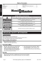 Preview for 2 page of HAUL MASTER 60708 Owner'S Manual & Safety Instructions