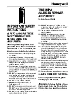 Honeywell HPA030 Series Important Safety Instructions Manual preview