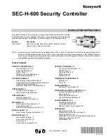 Preview for 1 page of Honeywell SEC-H-600 Installation Instructions Manual