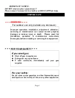 Preview for 2 page of Kirkland Signature PTH106A-SS Installation, Operation And Maintenance Instructions