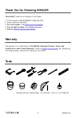 Preview for 2 page of Kohler Kumin K-104K36-SANA-CP Installation Instructions Manual