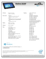 Preview for 2 page of Motion Motion CL910 Product Specifications