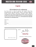 Preview for 3 page of PACLITE Equipment MASTER 600 Operating Manual