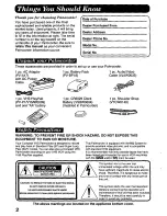 Preview for 2 page of Panasonic Palmcorder PV-D427 User Manual