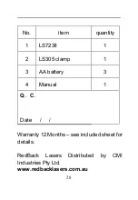 Preview for 29 page of RedBack Lasers LLRMM30 Manual