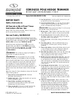 Preview for 2 page of SNOWJOE Sunjoe 20ViONLTE-PHT17-RM Operator'S Manual