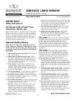 Preview for 2 page of SNOWJOE Sunjoe iON16LM-RM Operator'S Manual