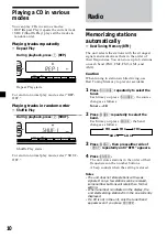 Preview for 10 page of Sony CDX-4000X - Fm/am Compact Disc Player Operating Instructions Manual