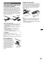 Preview for 13 page of Sony CDX-GT25MPW - Fm/am Compact Disc Player Operating Instructions Manual