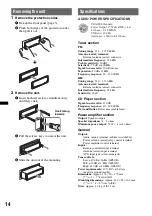 Preview for 14 page of Sony CDX-GT25MPW - Fm/am Compact Disc Player Operating Instructions Manual