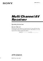 Preview for 1 page of Sony STR DG810 - 6.1 Channel Home Theater Receiver Operating Instructions Manual