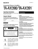 Sony TA-AX390 Operating Insructions preview