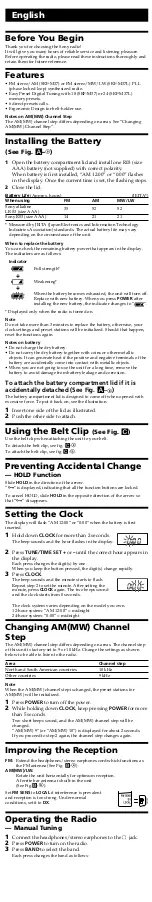 Preview for 2 page of Sony Walkman SRF-M37 User Manual