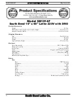 Preview for 2 page of South bend SB1014F  insert Manual Insert