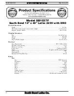 Preview for 2 page of South bend SB1037F  insert Manual Insert