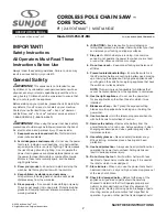 Preview for 2 page of sunjoe 24V-PS8-CT-RM Operator'S Manual