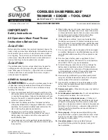 Preview for 2 page of sunjoe 24V-SB10-CT-RM Operator'S Manual