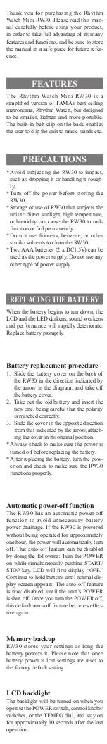 Preview for 5 page of Tama RW30 User Manual