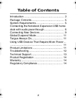 Preview for 2 page of Targus Notebook Expansion USB home dock with audio... User Manual