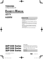 Preview for 2 page of Toshiba 24P1300 Series Owner'S Manual