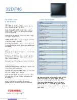 Preview for 2 page of Toshiba 32DF46 - 32" CRT TV Specifications