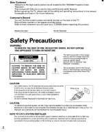 Preview for 2 page of Toshiba TW56D90 Owner'S Manual