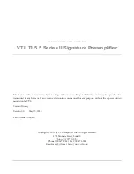 Preview for 2 page of VTL TL5.5 Series II Signature Owner'S Manual