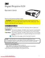 Предварительный просмотр 1 страницы 3M Digital Projector X20 Operator'S Manual