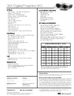 Preview for 2 page of 3M Multimedia Projector S10 Specification Sheet