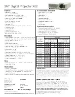 Preview for 2 page of 3M Multimedia Projector X62 Specifications