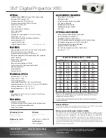 Preview for 2 page of 3M Multimedia Projector X80 Specifications