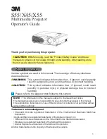 Preview for 1 page of 3M S55 - Digital Projector SVGA LCD Operator'S Manual