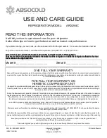 Preview for 1 page of Absocold Corp ARD298C Use And Care Manual