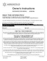 Preview for 1 page of Absocold Corp ARD368A Owner'S Instructions