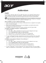 Preview for 1 page of Acer Veriton L480G Addendum