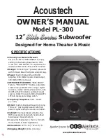 Предварительный просмотр 1 страницы Acoustech Elite PL-300 Owner'S Manual