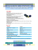 Предварительный просмотр 1 страницы ACTiSYS BT5100US Specifications