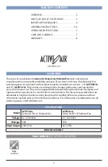 Предварительный просмотр 2 страницы Active Air ACFP1016 User Manual