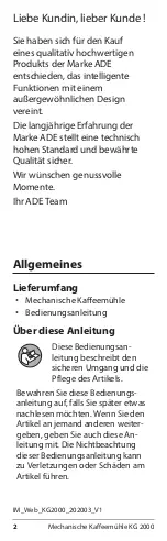 Preview for 2 page of ADE KG 2000 Operating Instructions Manual