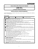 Aiphone LEM-1DL Installation & Operation Manual preview