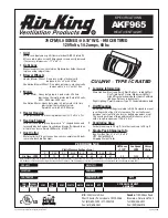 Air King AKF965 Specifications preview