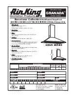 Air King Range Hood GRANADA Specifications предпросмотр