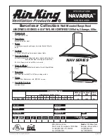 Air King Range Hood NAVARRA Specifications предпросмотр